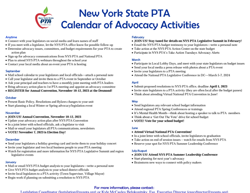 Advocacy Activities Calendar